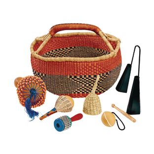 Discount School Supply® African Bolga Market Basket and Set of 6 African Music Instruments