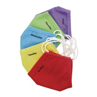 Excellerations® Reusable Days of the Week Face Coverings, Child-Size - Set of 5 Excellerations® Reusable Days of the Week Face Coverings, Child-Size - Set of 5