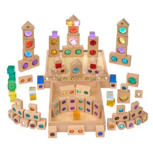 Excellerations® Macaron and Wood Gem Blocks - 85pcs with 2 Trays