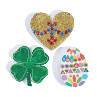 Colorations® Decorate Your Own Seasonal Paper Shapes Kit – Hearts, Shamrocks and Eggs (Set of 72)