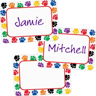 Colorful Paw Prints Name s Labels 36 s