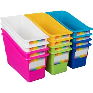 Rainbow Durable Book And Binder Holders - 12 bins, 36 labels