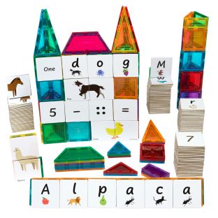 Magnetic Tiles, Letters, Numbers, and Animals Tile Toppers Kit - 260pcs
