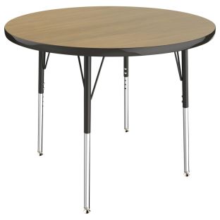 36" Round T-Molding Activity Table with Adjustable Standard Swivel Glide Legs - Pasadena Oak/Black