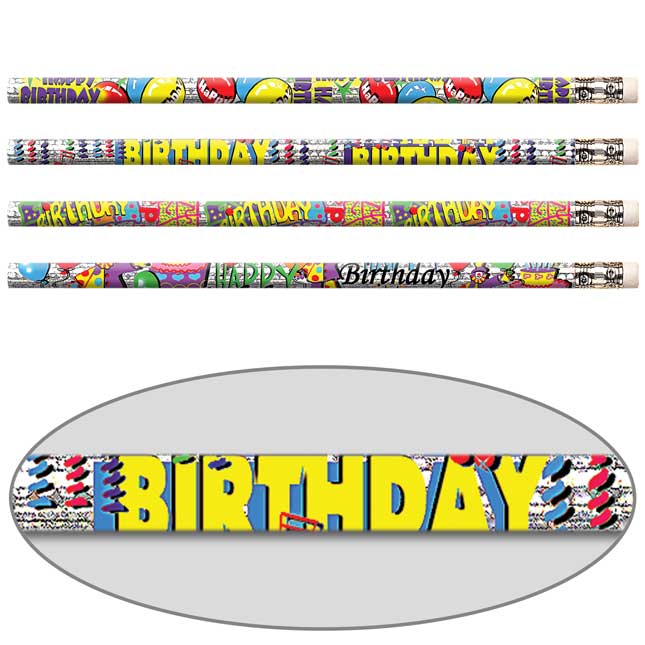 Happy Birthday Glitter Pencils - 12 pencils