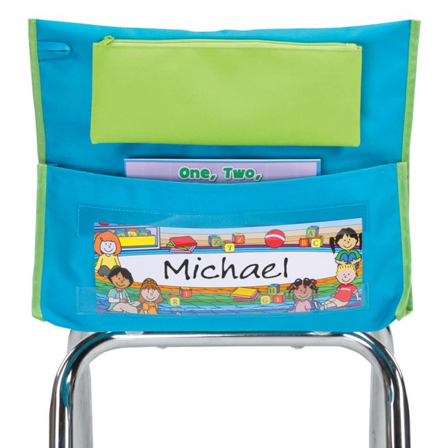 Early Childhood Deluxe Chair Pockets with Pencil Case– 36 Pack – Turquioise/Lime