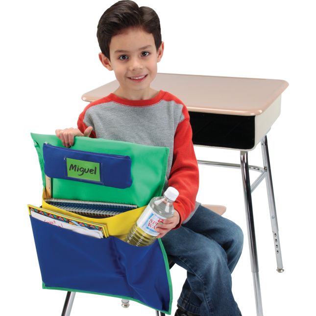 Deluxe Multi-Pocket Chair Pockets with Pencil Case and Water Bottle Holder – 36 Pack – Green/Blue