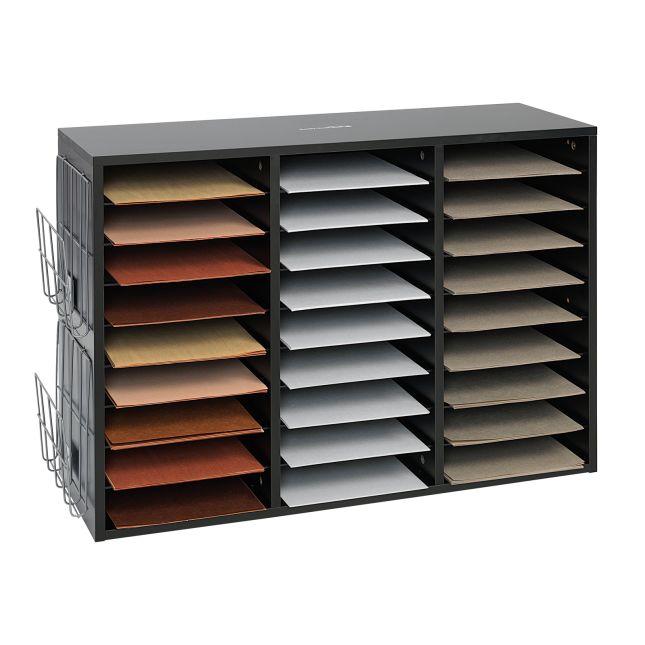 AdirOffice Wood 11 Compartment Vertical Paper Desktop Sorter Organizer - Black