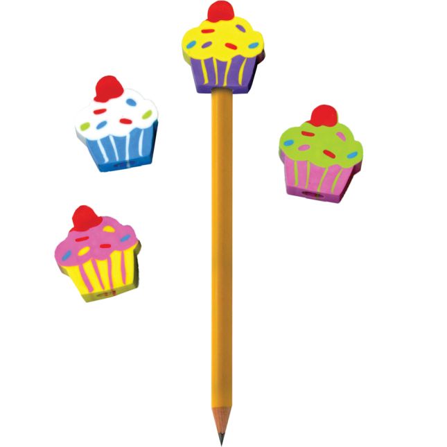 Happy Birthday Pencils with Cupcake Pencil Top Erasers - 12 Pc.