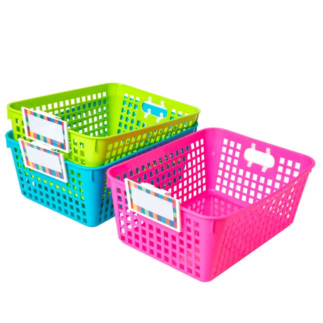 Really Good Stuff® Book Baskets, Large Rectangle with Label Holders - 5 Pack in Neon