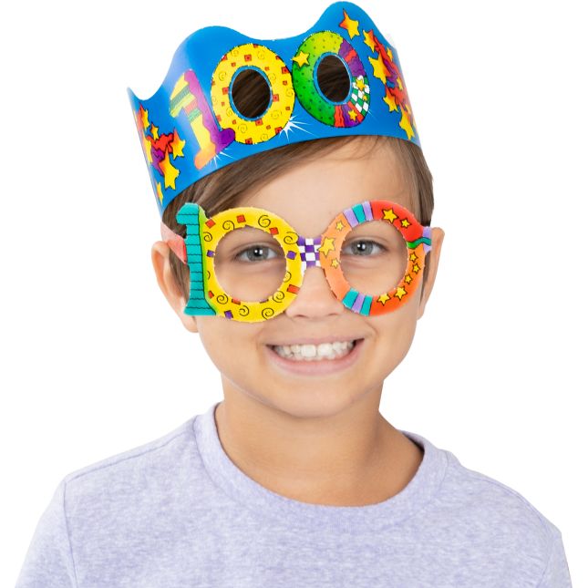 100th Day Glasses And Crowns Kit - 24 glasses, 24 crowns