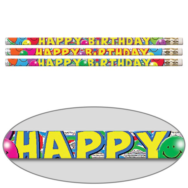 Happy Birthday Multi-Colored Pencils - 12 pencils