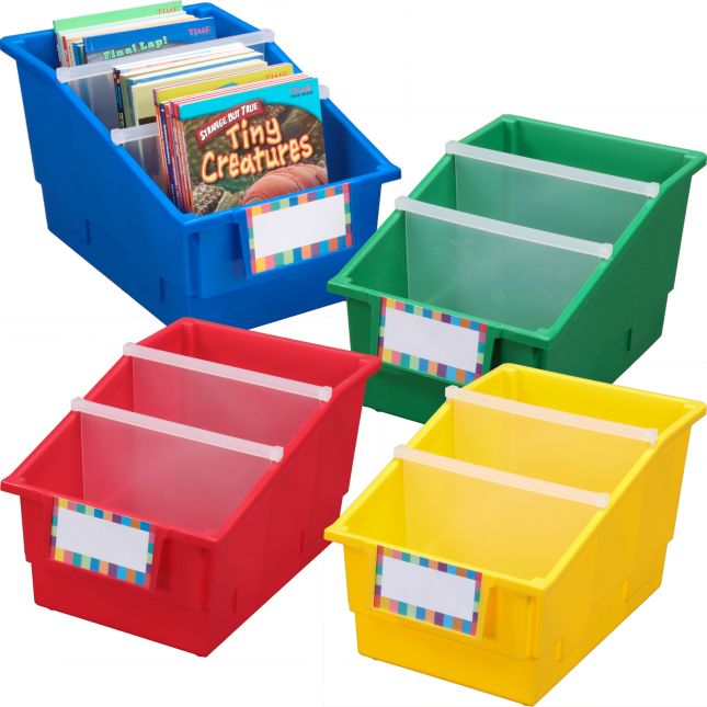 Really Good Stuff® Picture Book Library Bins with Dividers - Primary Set of  4