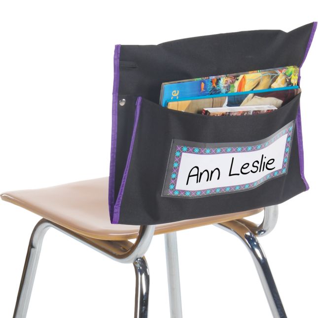 Classic Student Book Collection Chair Pockets – 6 Pack – Black/ Purple_0