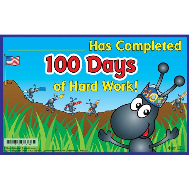 100th Day Hard Worker Certificate And Sticker Set