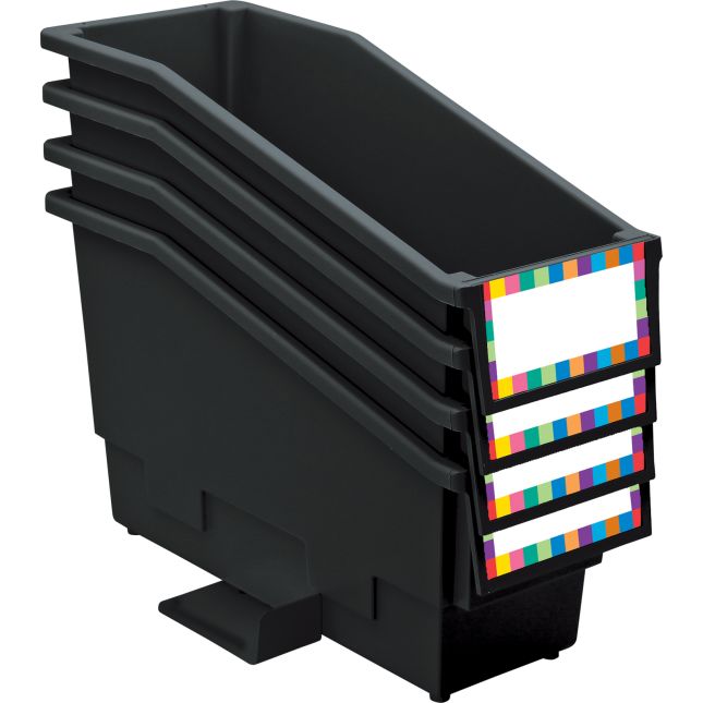 Book And Binder Holder With Stabilizer Wing And Label Holder™ - Black - 4 bins, 8 labels, 4 label covers