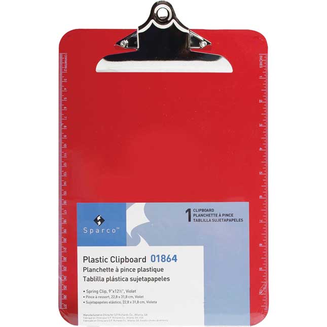 Translucent Plastic Clipboard With Spring Clip - Red