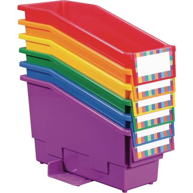 Group Colors For 6 - Durable Book And Binder Holders With Wings - 6 bins