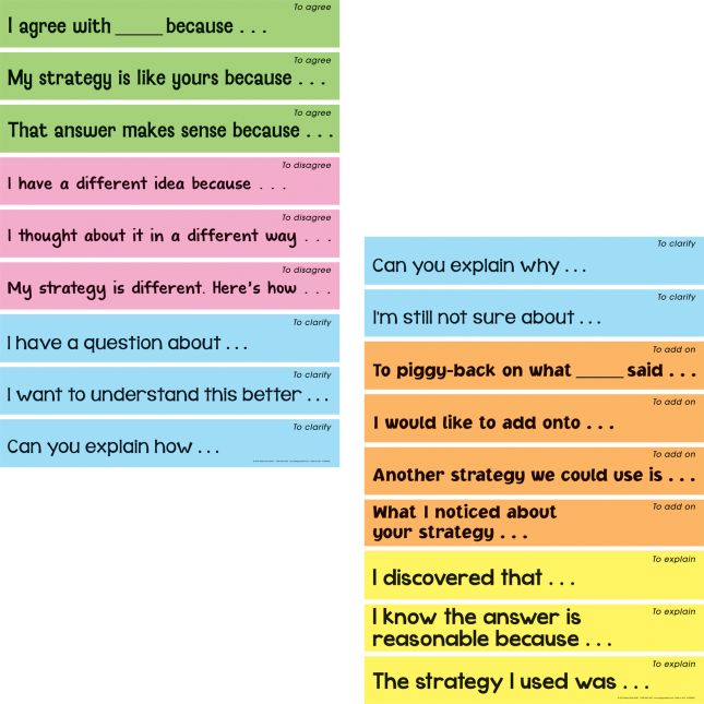 Accountable Talk Sentence Starters - 18 sentence strips