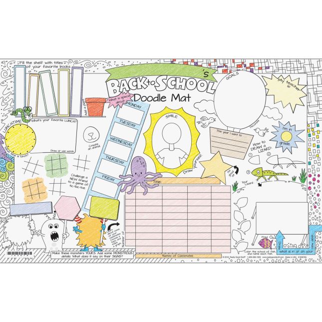 Welcome Back To School Doodle Activity Mats - 24 mats