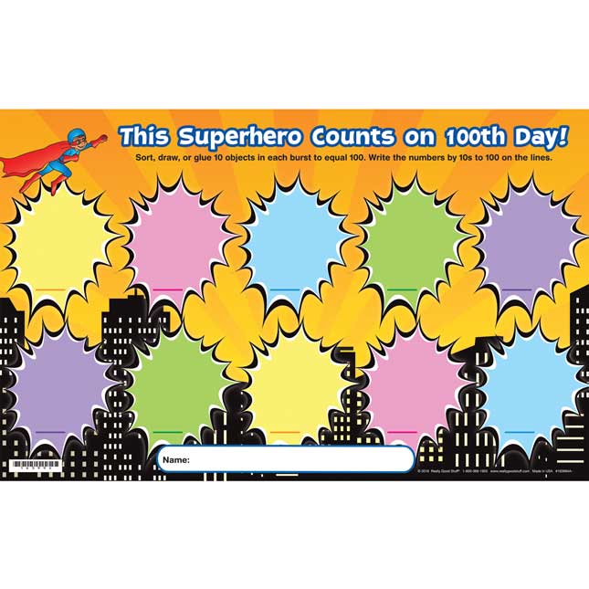 This Superhero Counts On 100th Day! Activity Mats