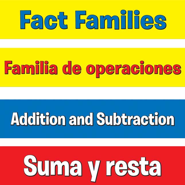 Addition And Subtraction Fact Families Pocket Chart™ - English/ Spanish - 1 pocket chart kit