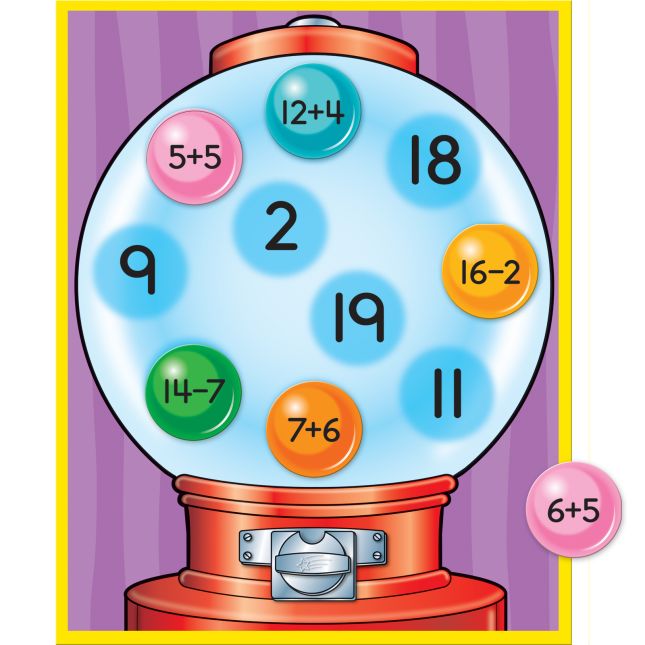 Addition And Subtraction Through 20 Gumball Facts Game - 4 mats, 80 chips