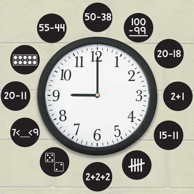 EZ Stick™ Math Problems Clock Numbers - Primary