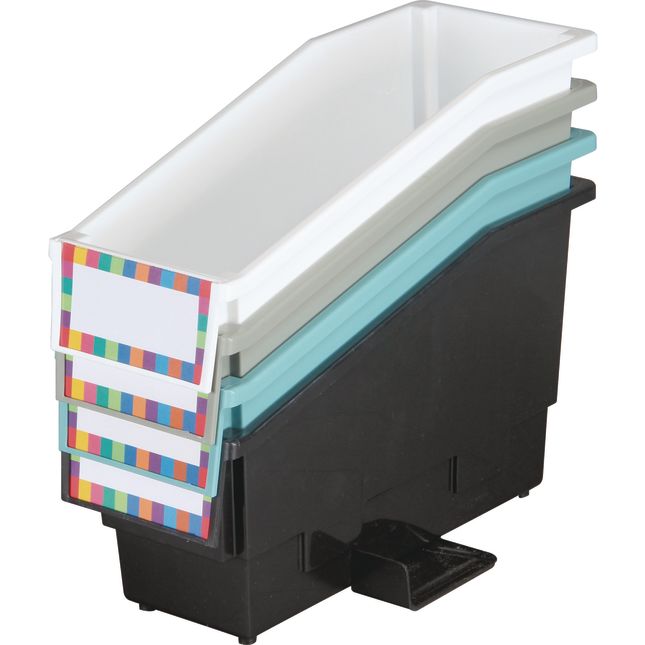 Durable Book And Binder Holders With Stabilizer Wings - Neutral Colors - 4 bins, 8 labels