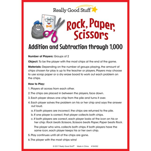 Really Good Stuff® Rock, Paper, Scissors Math Game - Addition