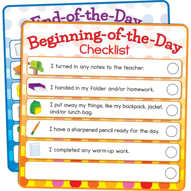 Beginning-And End-Of-The-Day Checklists Kit - 12 cards, 12 sleeves