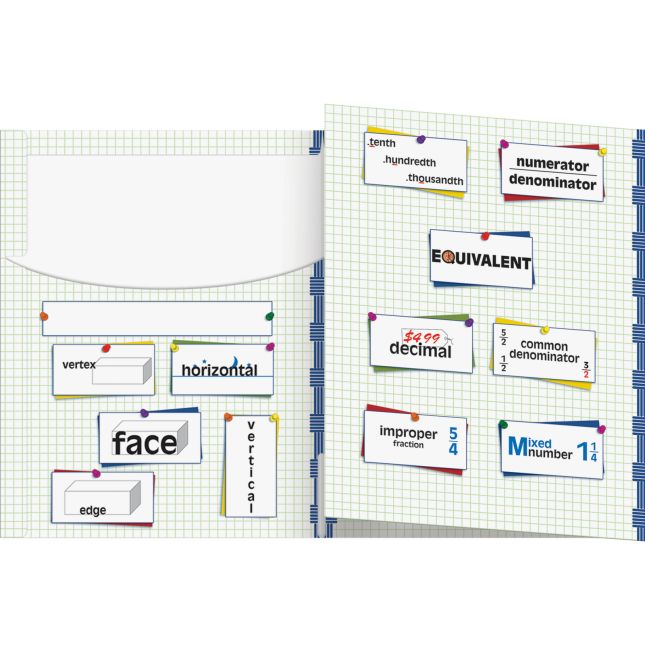 Math Vocabulary Tri-Fold 3-Pocket Folders - Intermediate - 12 folders