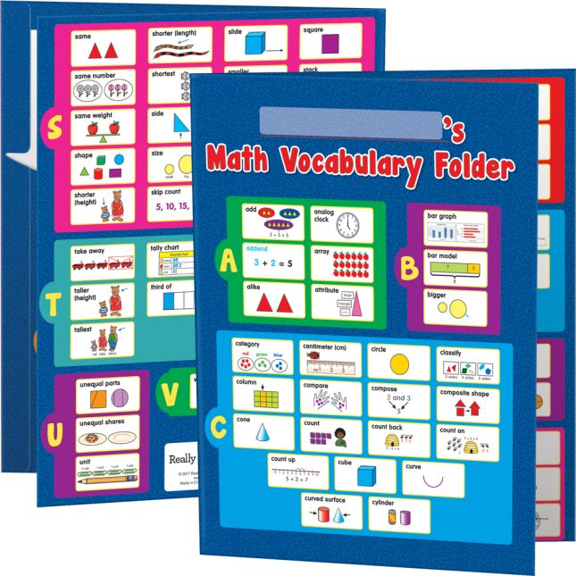 Math Vocabulary Tri-Fold 3-Pocket Folders - Primary - 12 folders