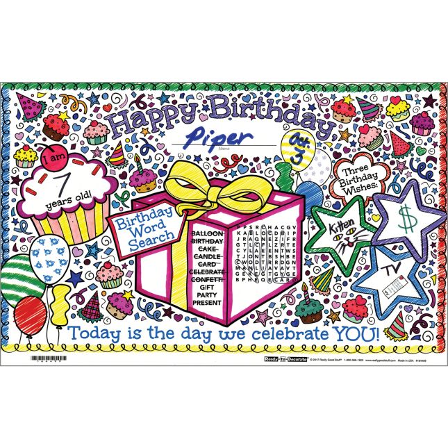 Ready-To-Decorate® Doodle Birthday Activity Mats - 32 mats