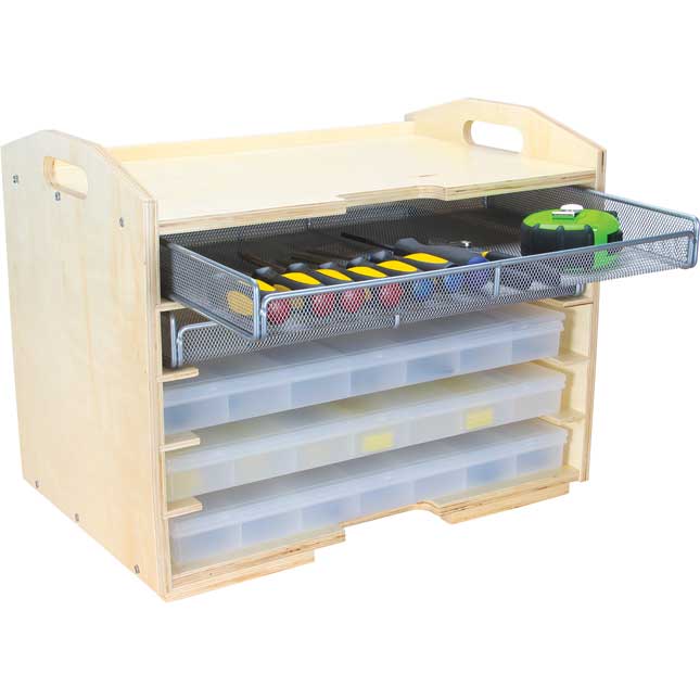 Supply Rack With 3 Storage Cases And 2 Mesh Trays