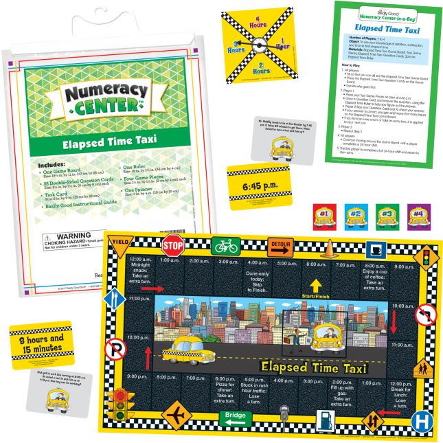 Really Good Stuff® Elapsed Time Taxi Numeracy Center with Storage Bag - Grab and Go Learning Pack - Children Master Elapsed-Time Questions - Grades 3-5_0