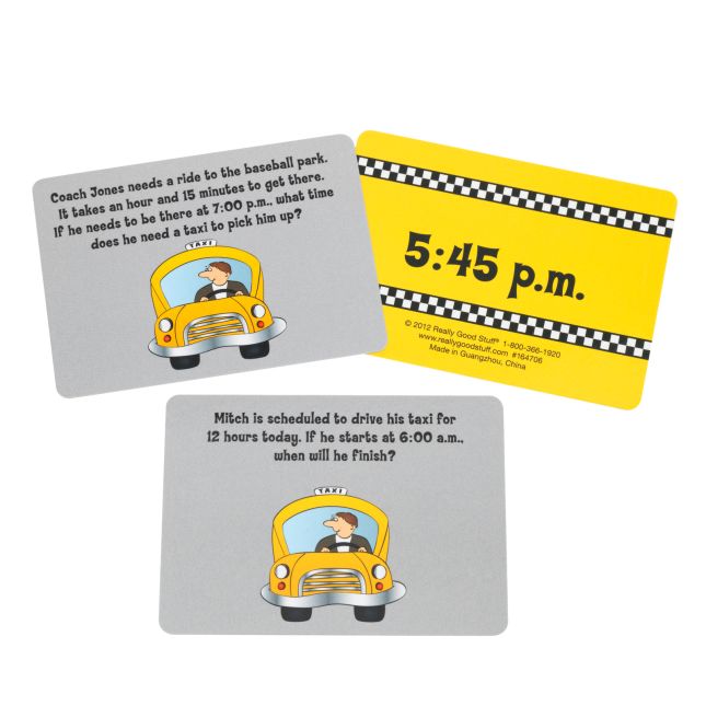 Really Good Stuff® Elapsed Time Taxi Numeracy Center with Storage Bag - Grab and Go Learning Pack - Children Master Elapsed-Time Questions - Grades 3-5