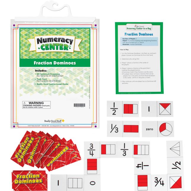 Fraction Dominoes Numeracy Center with Storage Bag - Grab and Go Learning Pack - Improve Fraction Recognition With This Fun Dominoes Game - Grades 1-2_0