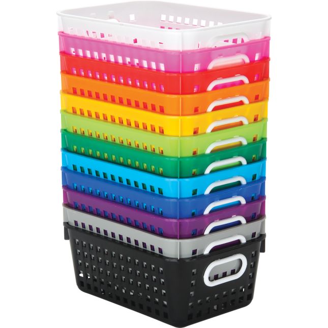 Medium Rectangle Book Baskets - 12-Pack Rainbow