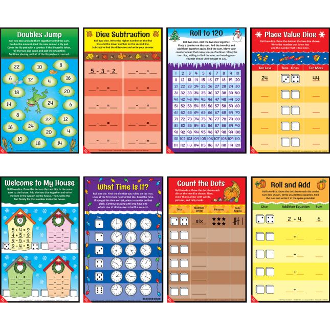 Seasonal Math Mats Dice Games - 16 mats