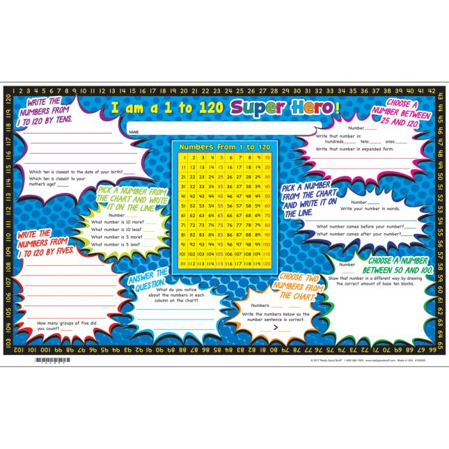 Numbers From 1 To 120 Poster And Activity Mats - 1 poster, 24 mats