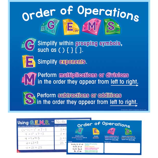 GEMS Order Of Operations Poster And Write Again® Mats - 1 poster, 6 activity mats