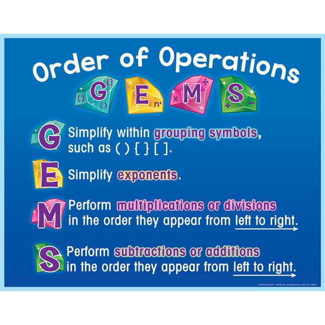 GEMS Order Of Operations Poster And Write Again® Mats - 1 poster, 6 activity mats