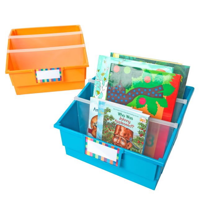 Really Good Stuff® Picture Book Library Bins With Dividers - Neon Set Of 4