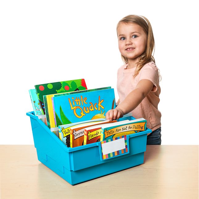 Really Good Stuff® Picture Book Library Bins With Dividers - Neon Set Of 4