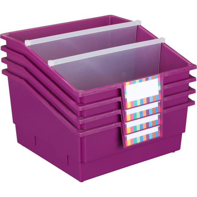 4Pack SingleColor Picture Book Classroom Library Bins™ With Dividers
