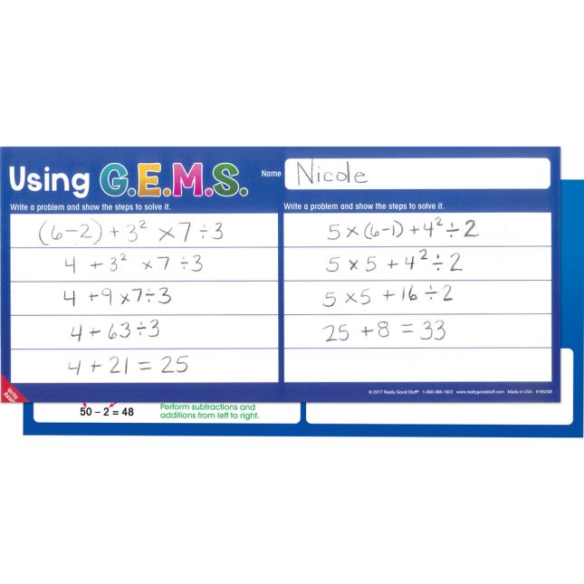 GEMS Order Of Operations Write Again® Mats - 6 activity mats