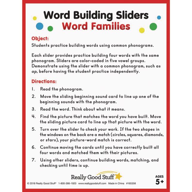 Really Good Stuff® Word Building Sliders: Word Families - 27 sliders_2