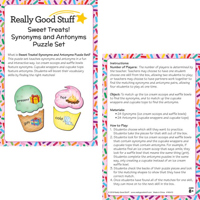 Sweet Treats! Synonyms And Antonyms Puzzle Set