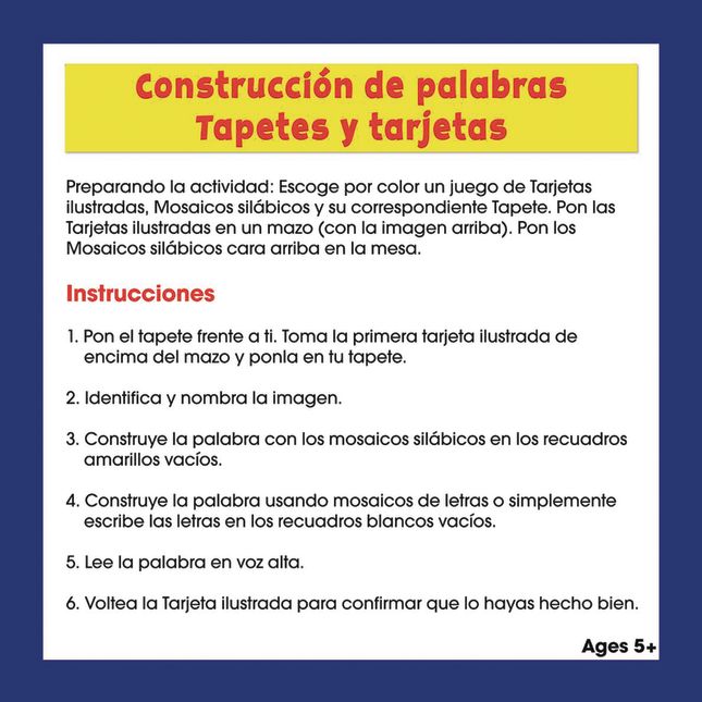 Really Good Stuff® Construcción de palabras Tapetes, tarjetas y letras (Spanish Word Building Mats, Cards, And Letter Tiles) - 1 multi-item kit